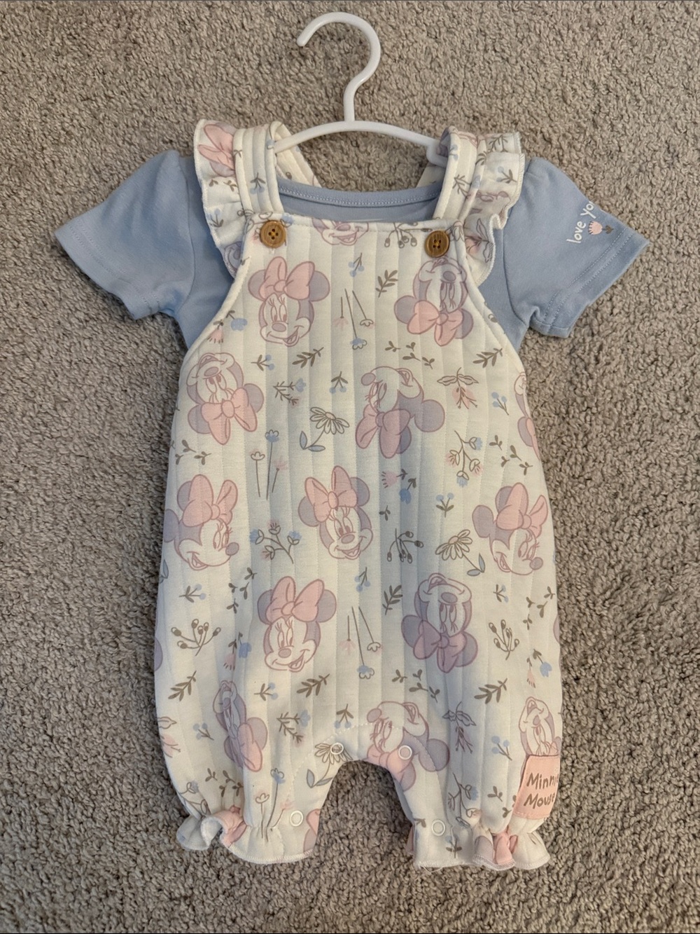 Disney Pastel Minnie Mouse Overalls with Blue Tee